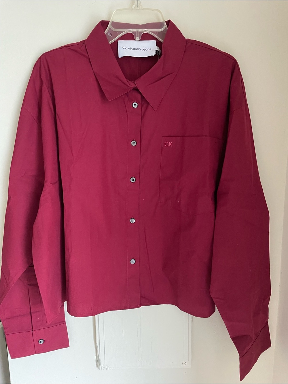 Calvin Klein Jeans Magenta Chest-Pocket Button-Up Shirt
